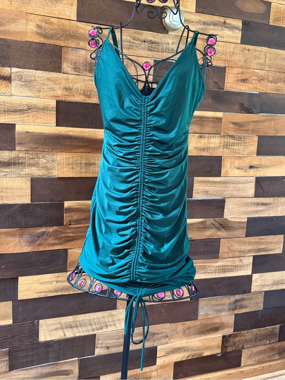 Fashion Nova Shanghai Ruched Mini Dress in Hunter Green - Size L - NWT
